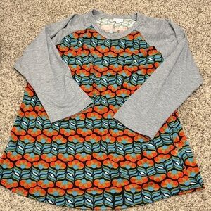 LuLaRoe Grey Raglan 3/4 Sleeve Top with Orange & Blue Floral Print